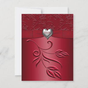 Tarjeta de respuesta de corazón rojo plateado rico