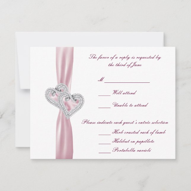 Tarjeta de respuesta de corazones rosados personal (Anverso)