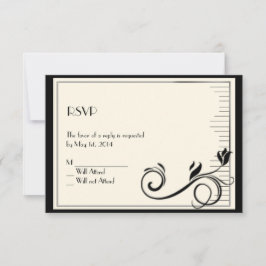 Tarjeta de respuesta de crema negra de Rosa de dec