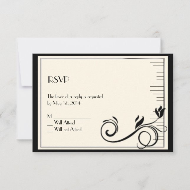 Tarjeta de respuesta de crema negra de Rosa de dec (Anverso)