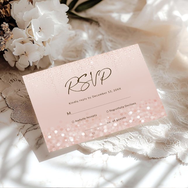 Tarjeta de respuesta de cumpleaños 70 Rosa Dorado  (Rose Gold Glitter 70th Birthday RSVP Card)