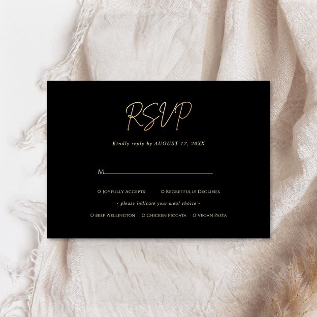 Tarjeta de respuesta de cumpleaños para hombres de (Black Gold Men's Birthday RSVP Card, Meal Choice Card)