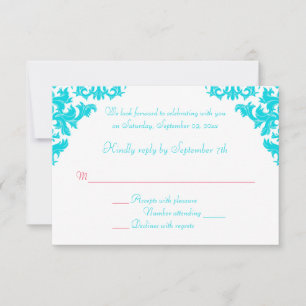 Tarjeta de respuesta de Damasco Aqua, Blanco y Roj