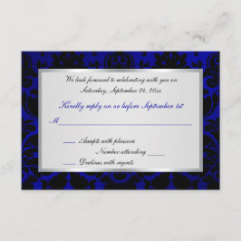 Tarjeta de respuesta de damasco azul cobalto y neg