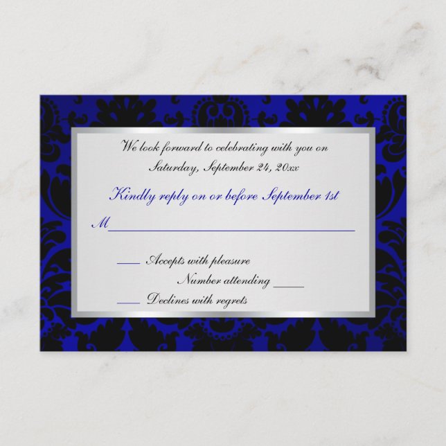 Tarjeta de respuesta de damasco azul cobalto y neg (Anverso)