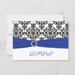 Tarjeta de respuesta de damasco azul real, blanca 