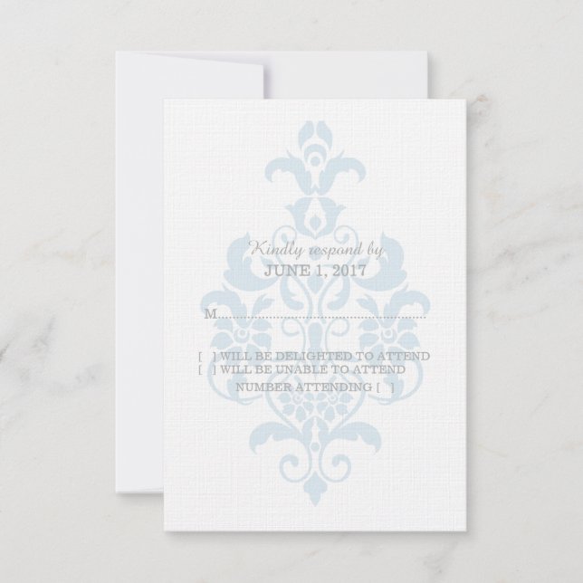 Tarjeta de respuesta de damasco azul sutil (Anverso)