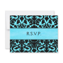 Tarjeta de respuesta de damasco azul y negro