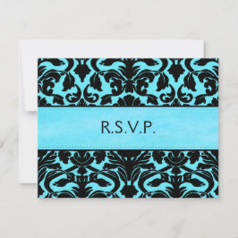 Tarjeta de respuesta de damasco azul y negro