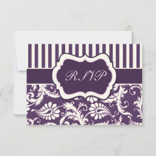 Tarjeta de respuesta de damasco con rayas moradas,
