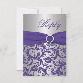 Tarjeta de respuesta de damasco morado y plata con