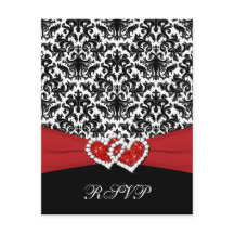 Tarjeta de respuesta de damasco negro, blanco y ro