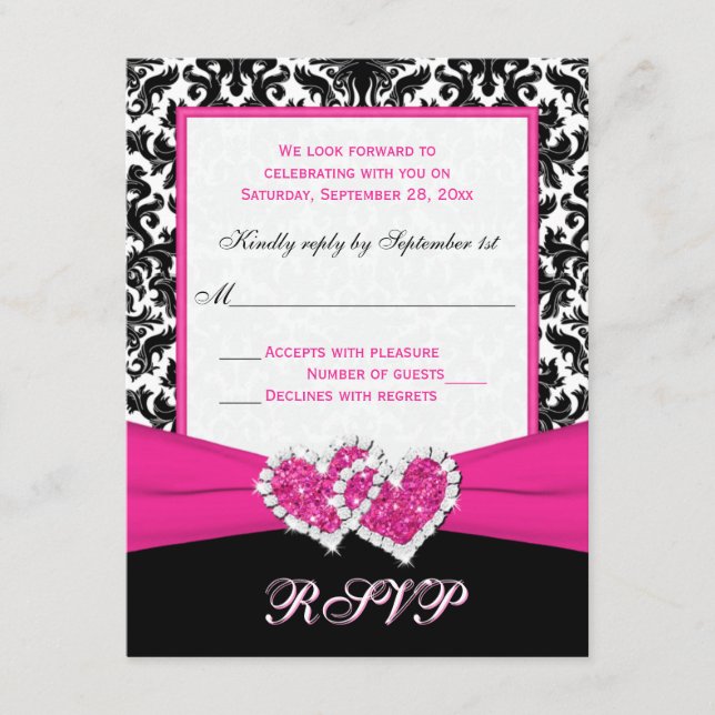 Tarjeta de respuesta de damasco negro, blanco y ro (Anverso)