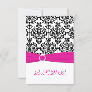 Tarjeta de respuesta de damasco rosa, blanco y neg