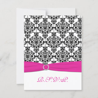 Tarjeta de respuesta de damasco rosa, blanco y neg