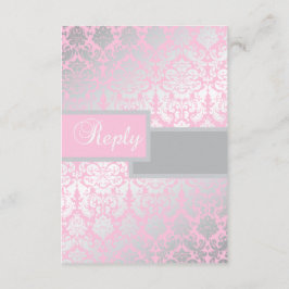 Tarjeta de respuesta de damasco rosa y gris