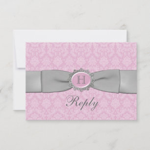 Tarjeta de respuesta de damasco rosa y gris antigu