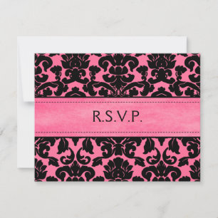 Tarjeta de respuesta de damasco rosa y negro