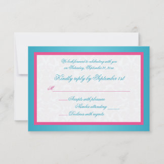 Tarjeta de respuesta de damasco rosa y turquesa