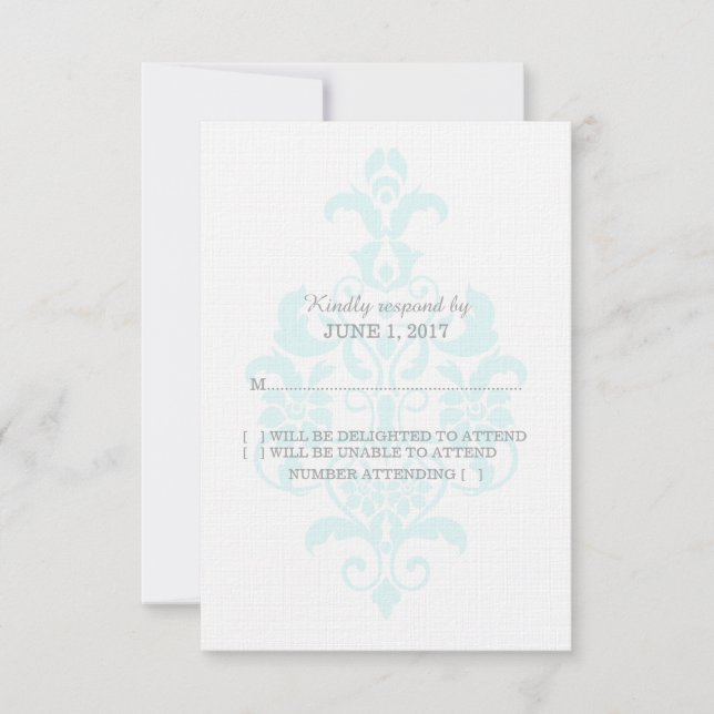 Tarjeta de respuesta de Damasco sutil Aqua (Anverso)