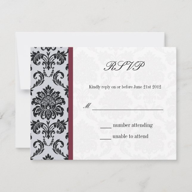 Tarjeta de respuesta de Damask Burgundy Boda (Anverso)