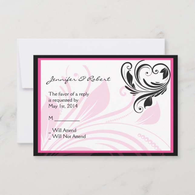 Tarjeta de respuesta de desplazamiento floral rosa (Anverso)