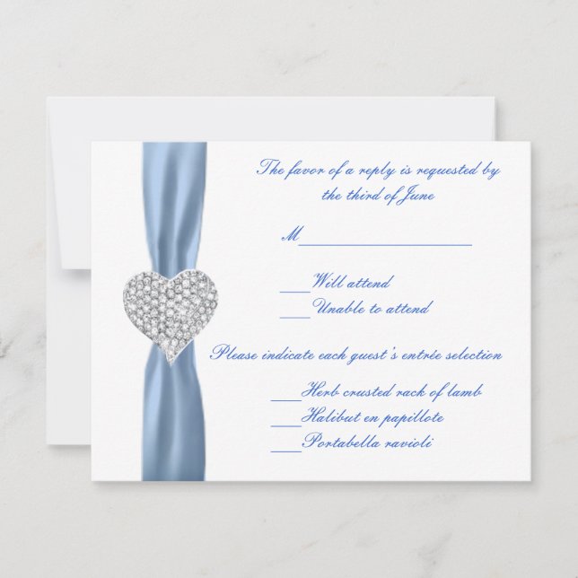Tarjeta de respuesta de Diamond Heart Blue Boda (Anverso)
