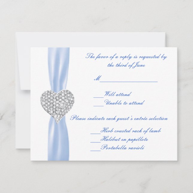 Tarjeta de respuesta de Diamond Heart Blue Boda (Anverso)