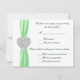 Tarjeta de respuesta de Diamond Heart Green Boda