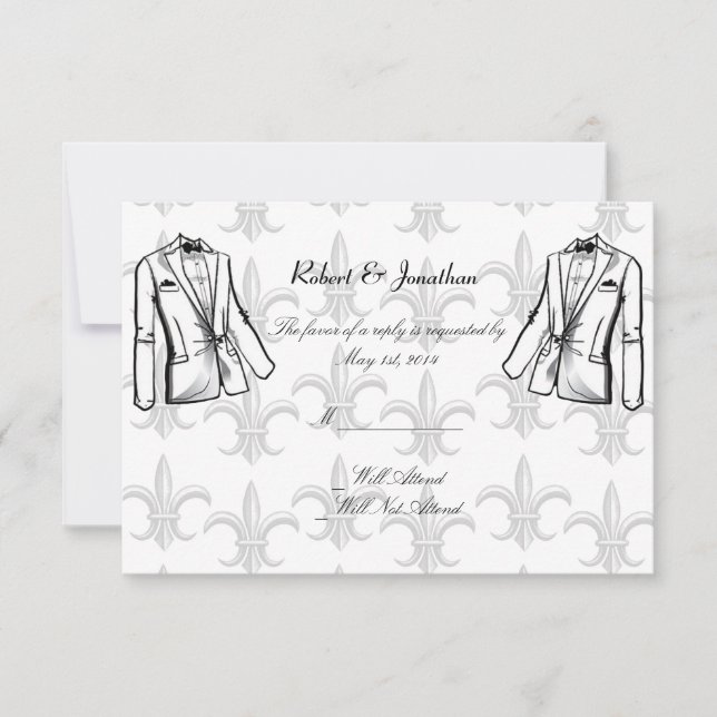 Tarjeta de respuesta de dos Bodas gays Tuxedo Groo (Anverso)