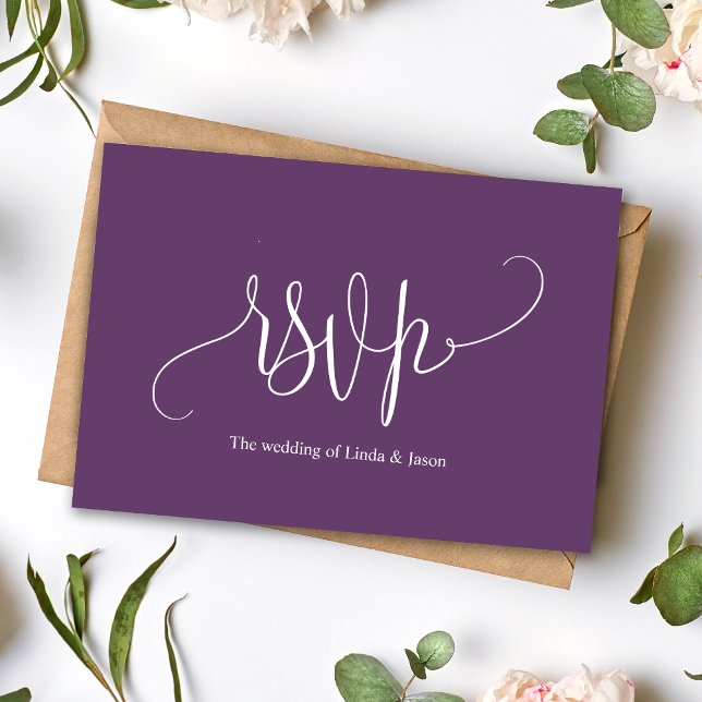 Tarjeta de respuesta de elección de comida de boda (Modern script cassis meal choice RSVP card keeps selections clear with a romantic touch)