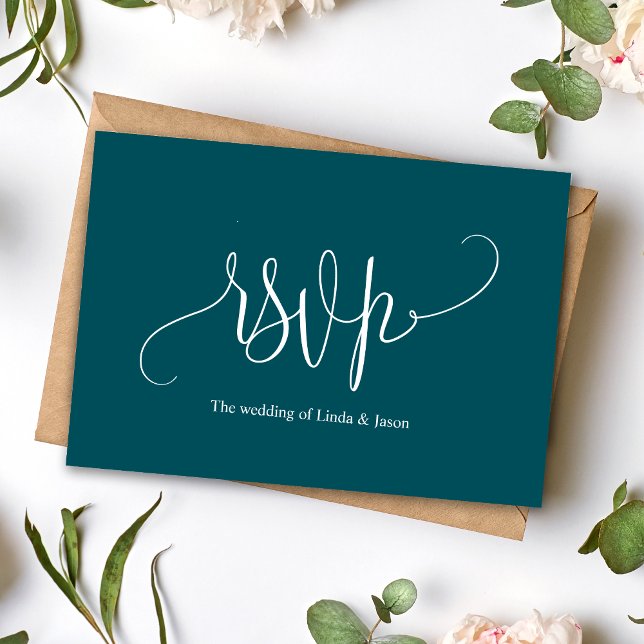 Tarjeta de Respuesta de Elección de Comida de Boda (Modern deep teal meal choice RSVP card makes guest selections easy with elegant style)