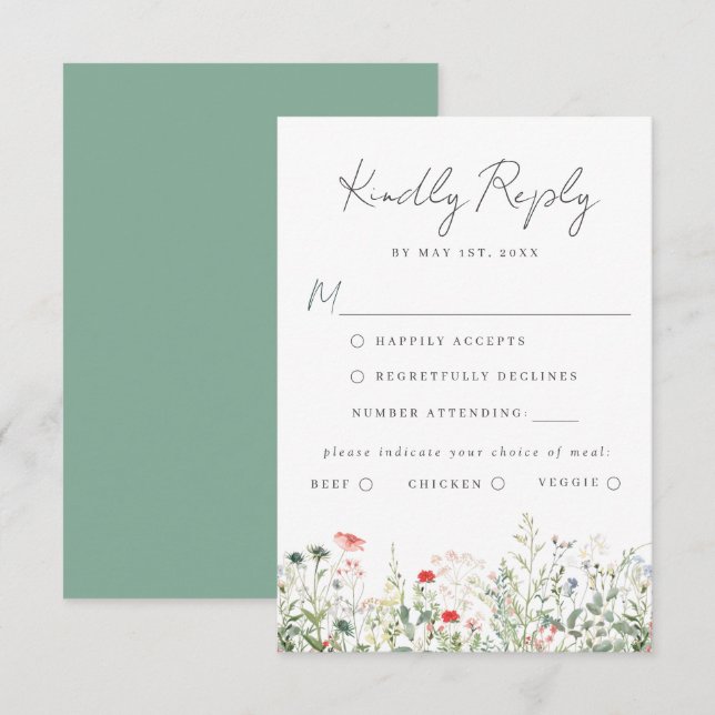 Tarjeta de respuesta de elección de comida de boda (Anverso / Reverso)