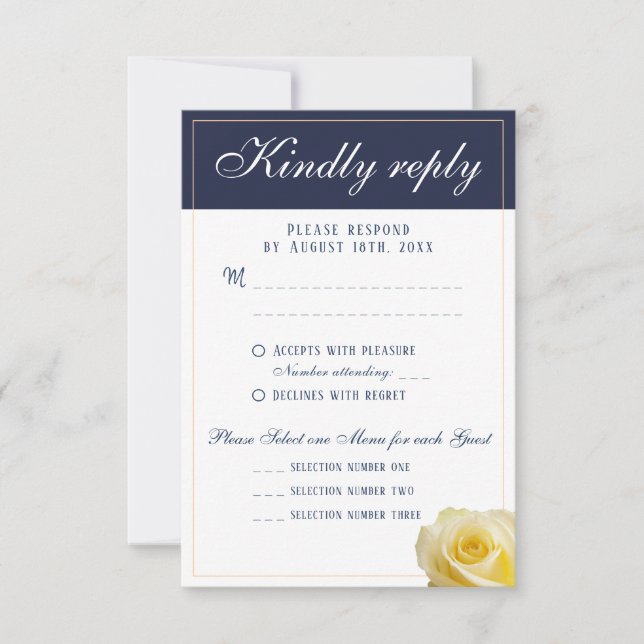 Tarjeta de Respuesta de Elección de Menú de Boda d (Anverso)