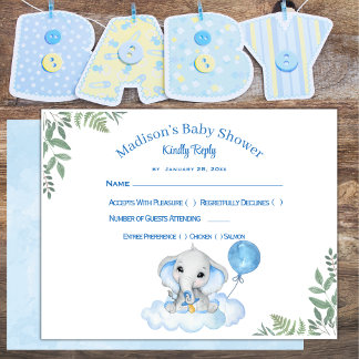 Tarjeta de respuesta de elefante de niño a Baby Sh