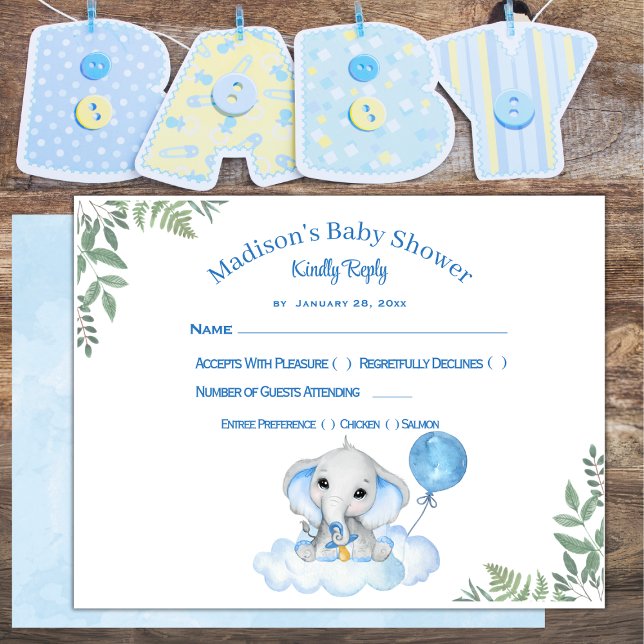 Tarjeta de respuesta de elefante de niño a Baby Sh (Subido por el creador)