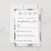 Tarjeta de respuesta de encaje blanco y hojas de R