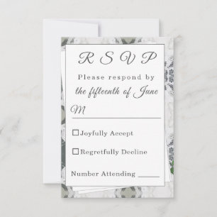 Tarjeta de respuesta de encaje blanco y hojas de R