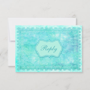 Tarjeta de respuesta de encaje floral azul y verde