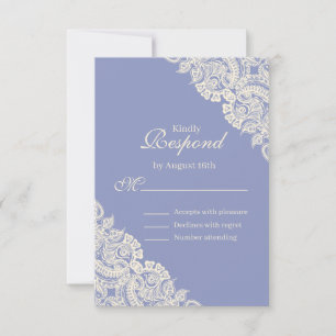 Tarjeta de respuesta de encaje floral morado elega