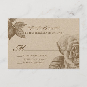 Tarjeta de respuesta de esbozo Rosa en Sepia