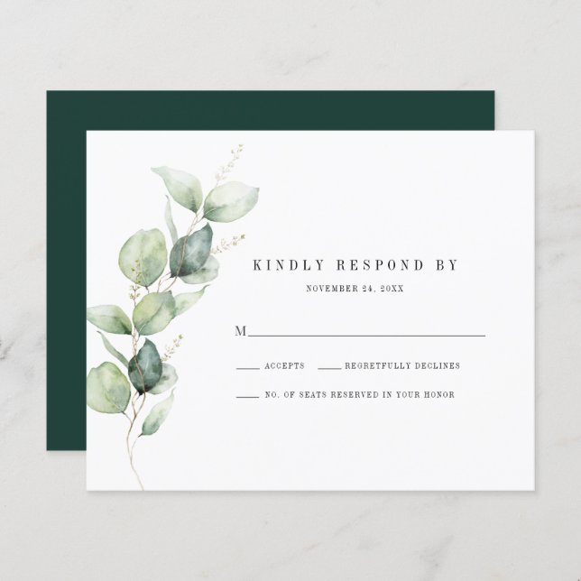 Tarjeta de respuesta de Eucalyptus Foliage Wedding (Anverso / Reverso)