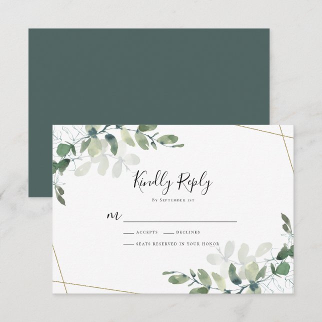 Tarjeta de respuesta de Eucalyptus Wedding RSVP (Anverso / Reverso)