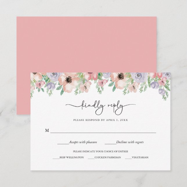 Tarjeta de respuesta de fiesta floral pastel elega (Anverso / Reverso)