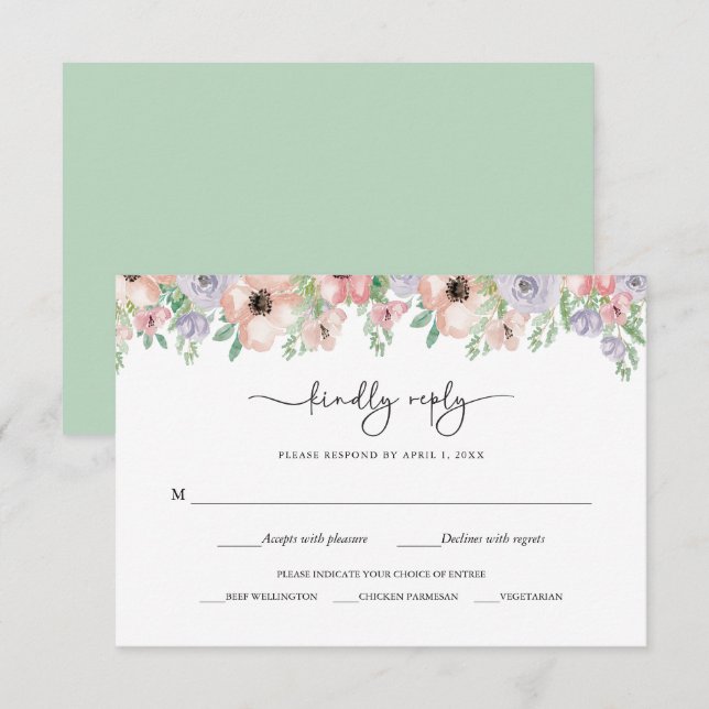 Tarjeta de respuesta de fiesta floral pastel elega (Anverso / Reverso)