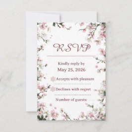 Tarjeta de respuesta de flor de cerezo rosa suave
