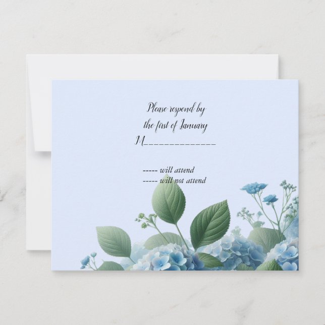 Tarjeta de respuesta de flor de hortensia azul (Anverso)