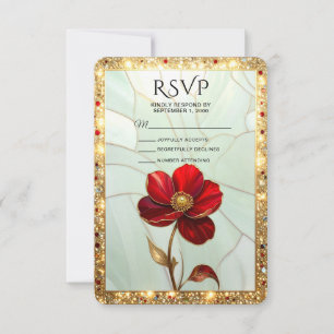 Tarjeta de respuesta de flor roja de vidrio emplom