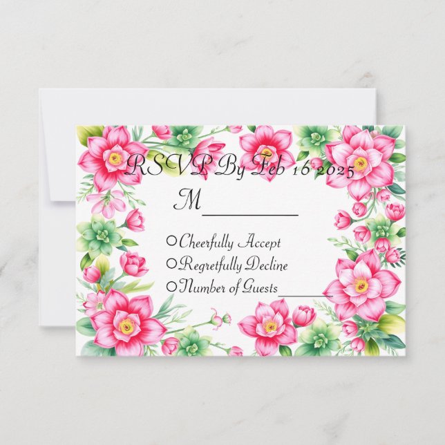 Tarjeta de respuesta de flor rosa sin opciones de  (Anverso)