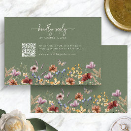 Tarjeta de respuesta de flor silvestre boho verde